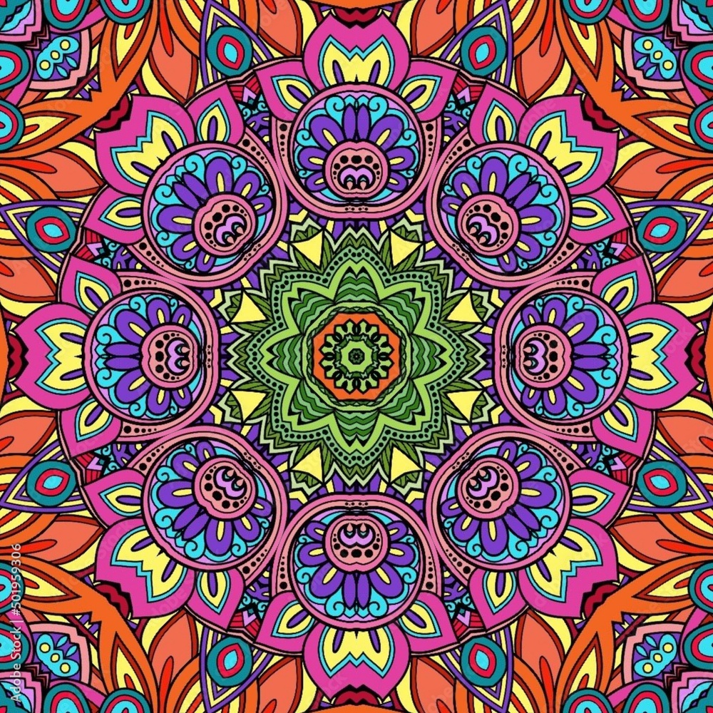 Colorful Mandala Flowers Pattern Boho Symmetrical 828