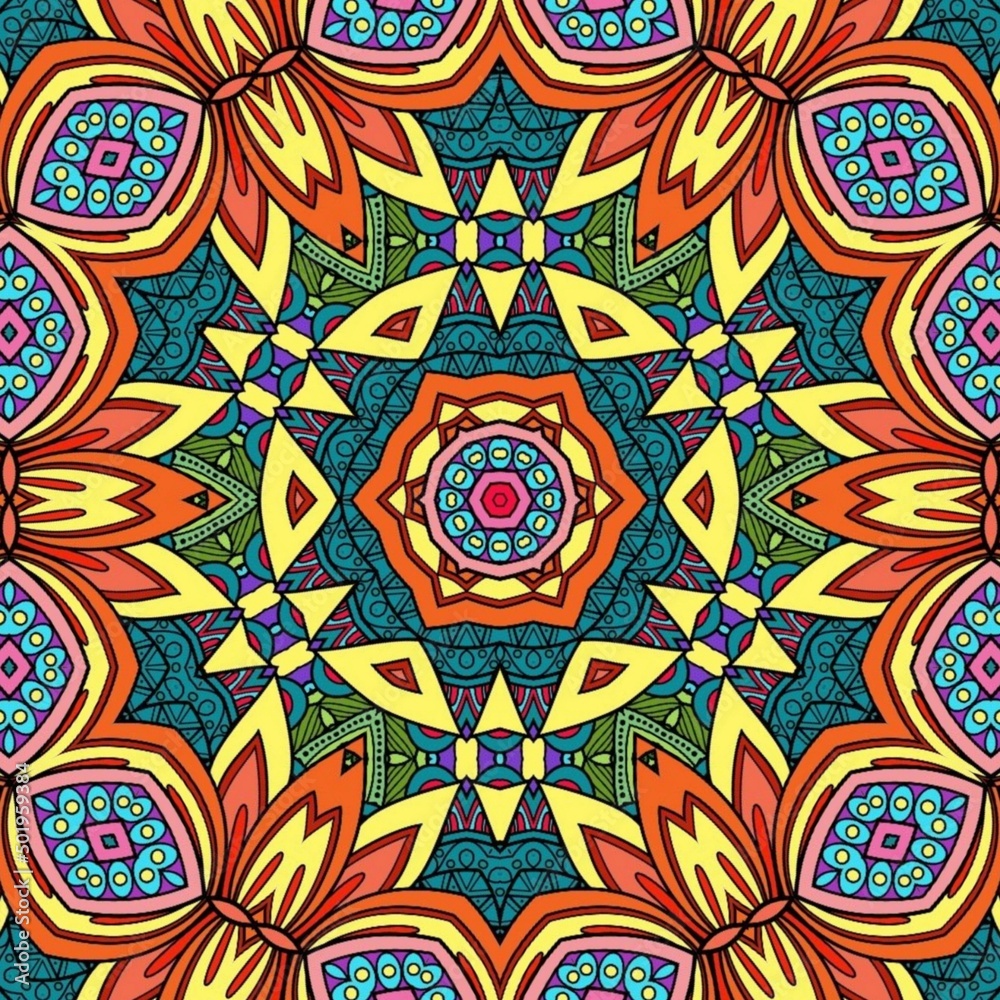 Colorful Mandala Flowers Pattern Boho Symmetrical 803