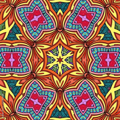 Colorful Mandala Flowers Pattern Boho Symmetrical 823