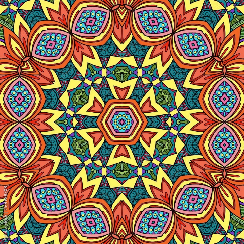 Colorful Mandala Flowers Pattern Boho Symmetrical 780