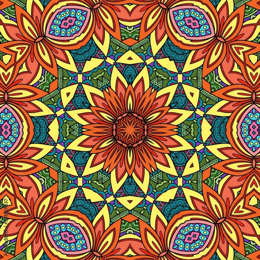 Colorful Mandala Flowers Pattern Boho Symmetrical 774