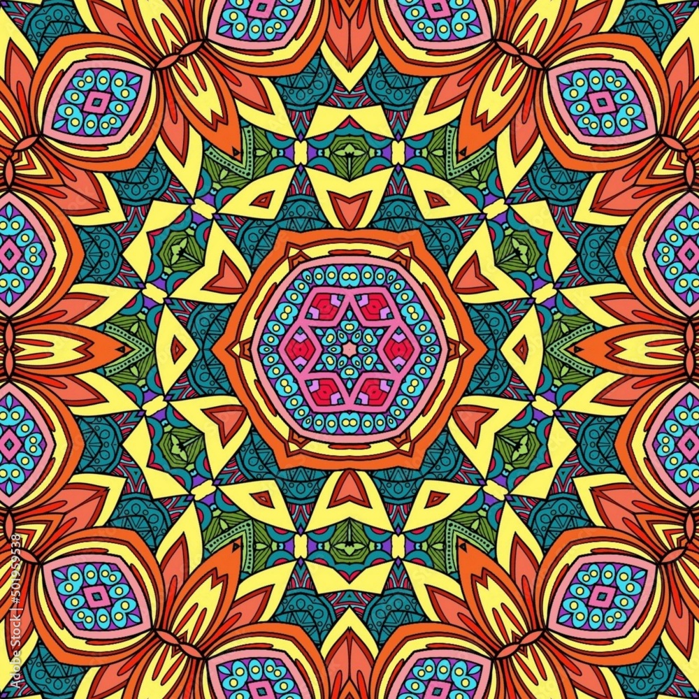 Colorful Mandala Flowers Pattern Boho Symmetrical 773