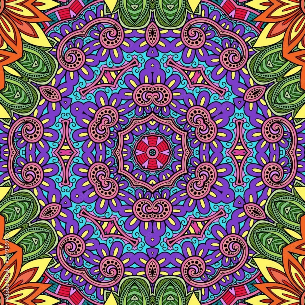 Colorful Mandala Flowers Pattern Boho Symmetrical 723