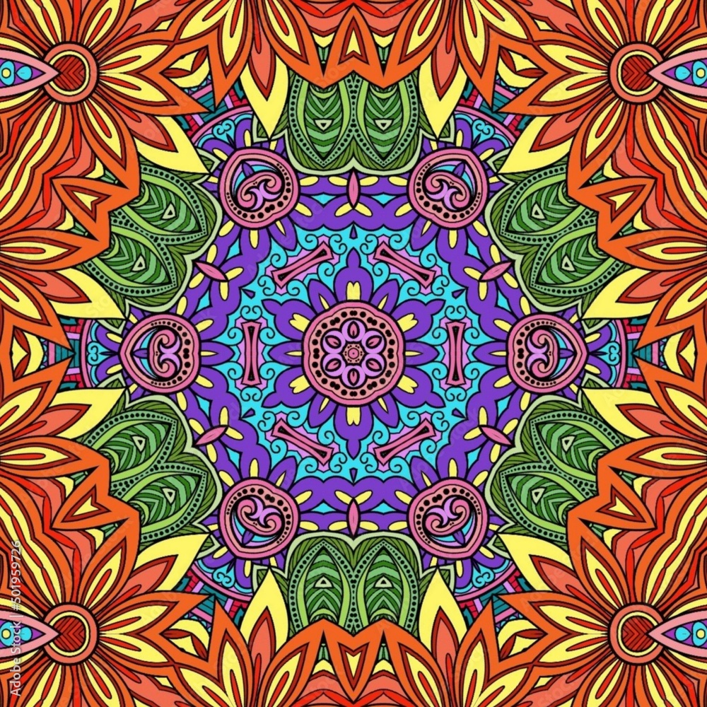 Colorful Mandala Flowers Pattern Boho Symmetrical 712