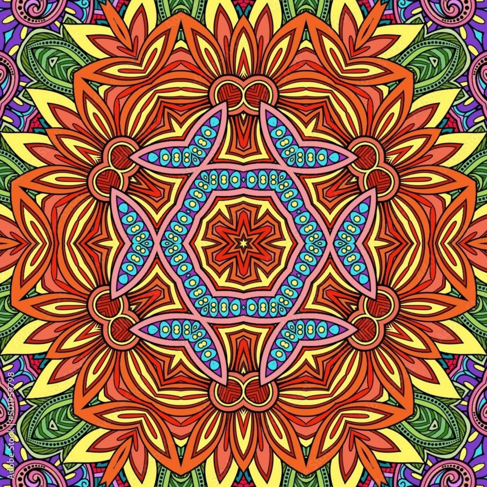 Colorful Mandala Flowers Pattern Boho Symmetrical 688