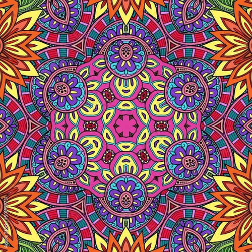 Colorful Mandala Flowers Pattern Boho Symmetrical 710