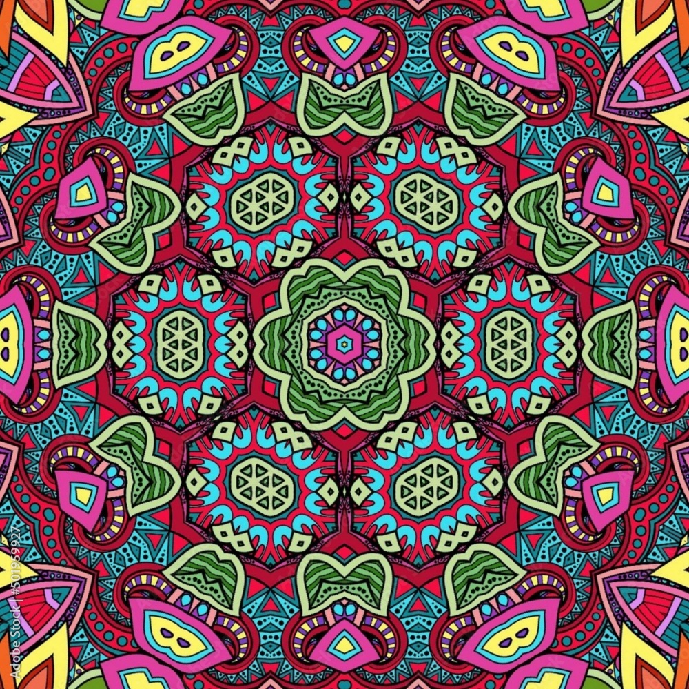 Colorful Mandala Flowers Pattern Boho Symmetrical 643