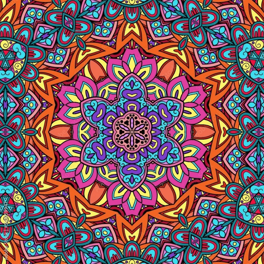 Colorful Mandala Flowers Pattern Boho Symmetrical 633 Colorful Mandala Flowers Pattern Boho Symmetrical 633