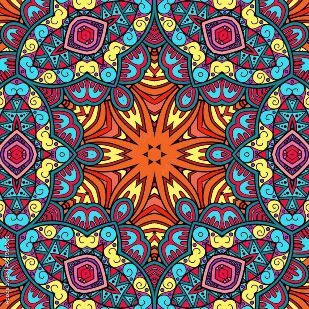 Colorful Mandala Flowers Pattern Boho Symmetrical 626