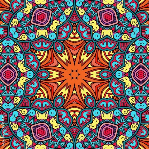 Colorful Mandala Flowers Pattern Boho Symmetrical 626