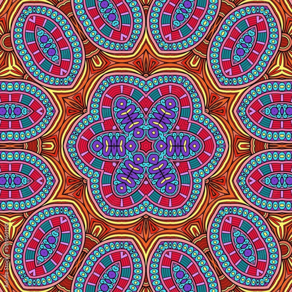 Colorful Mandala Flowers Pattern Boho Symmetrical 570