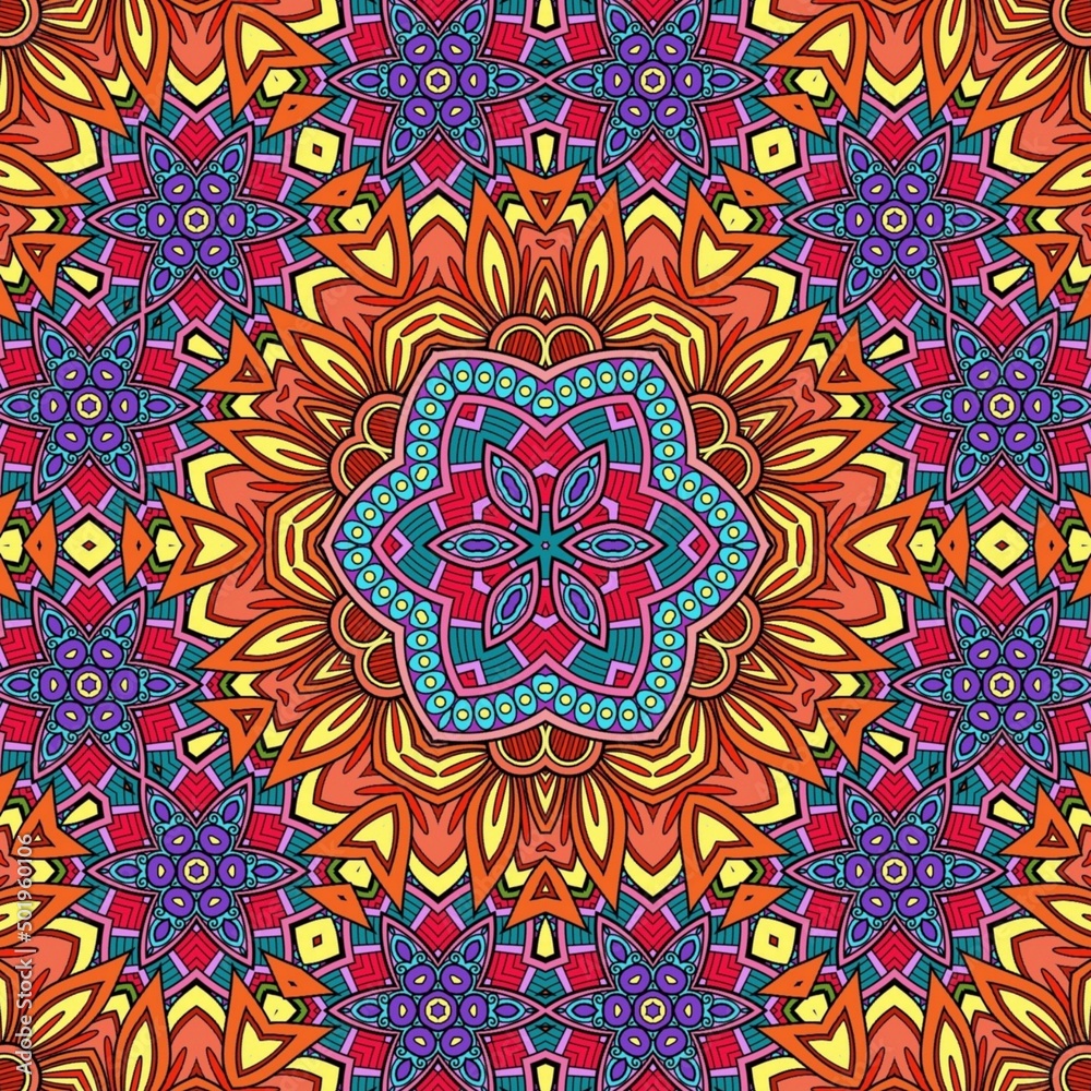 Colorful Mandala Flowers Pattern Boho Symmetrical 568