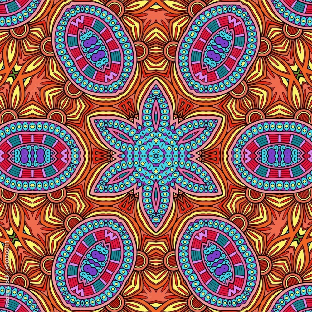 Colorful Mandala Flowers Pattern Boho Symmetrical 566
