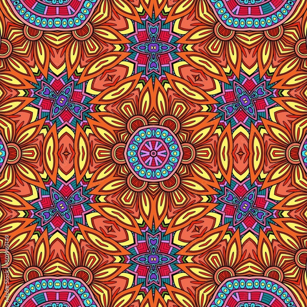 Colorful Mandala Flowers Pattern Boho Symmetrical 554