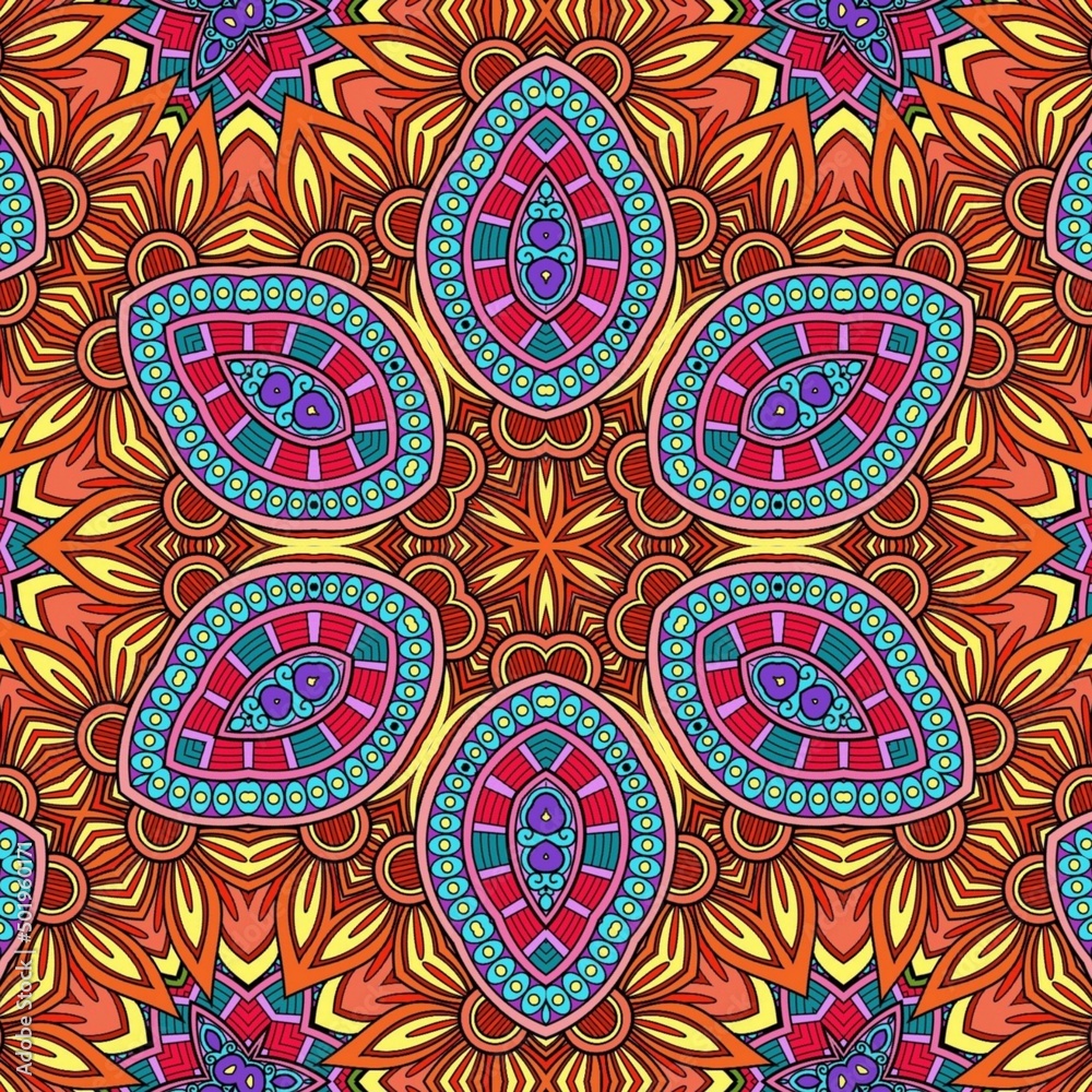 Colorful Mandala Flowers Pattern Boho Symmetrical 547