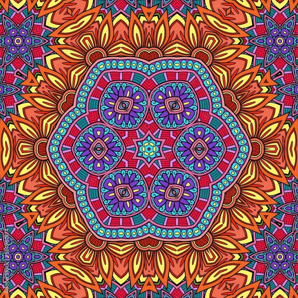 Colorful Mandala Flowers Pattern Boho Symmetrical 545