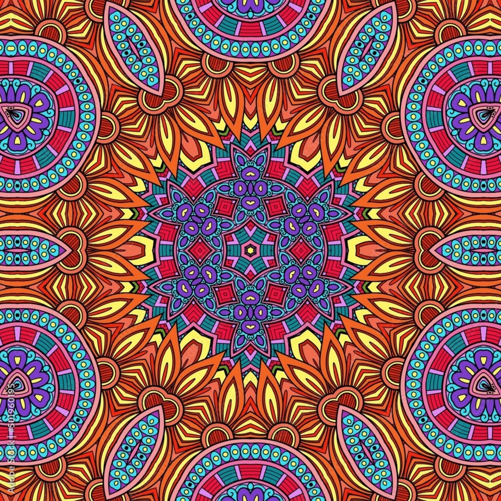 Colorful Mandala Flowers Pattern Boho Symmetrical 535