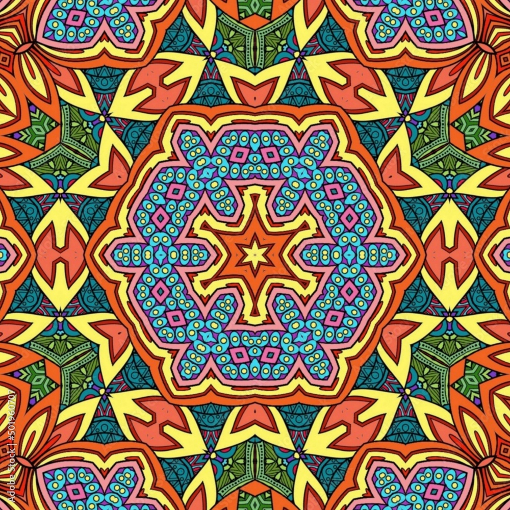 Colorful Mandala Flowers Pattern Boho Symmetrical 335