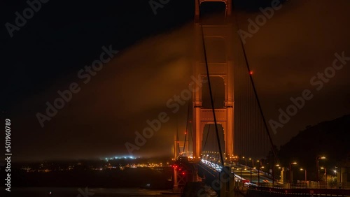 Golden Gate Bridge Traffic Fog Night Timelapse, San Francisco, CA