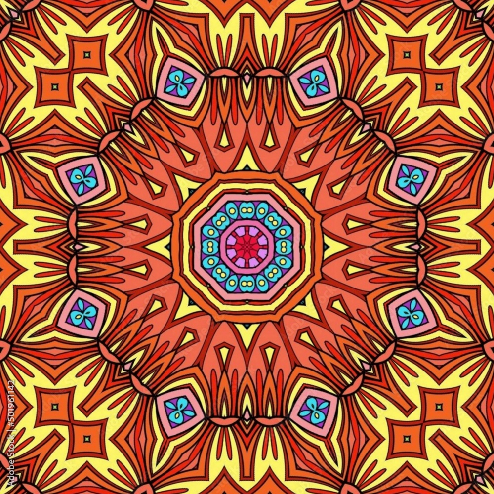 Colorful Mandala Flowers Pattern Boho Symmetrical 172