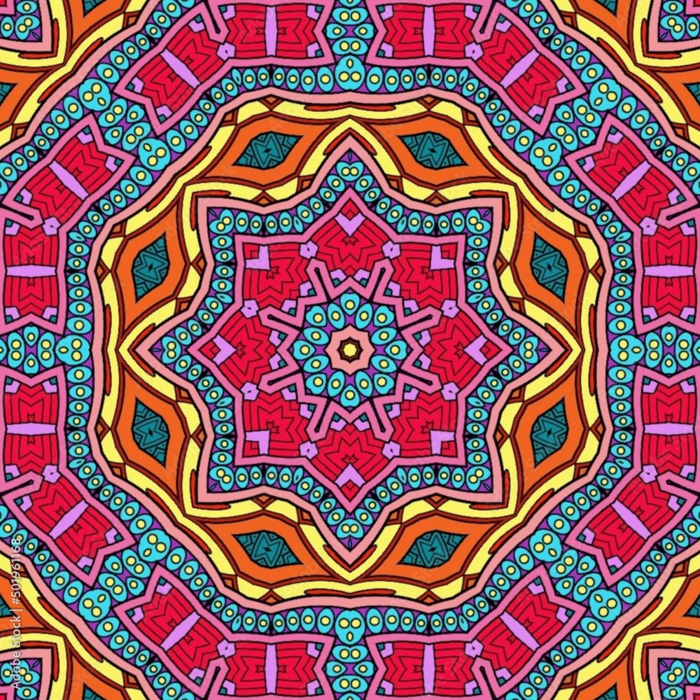 Colorful Mandala Flowers Pattern Boho Symmetrical 160