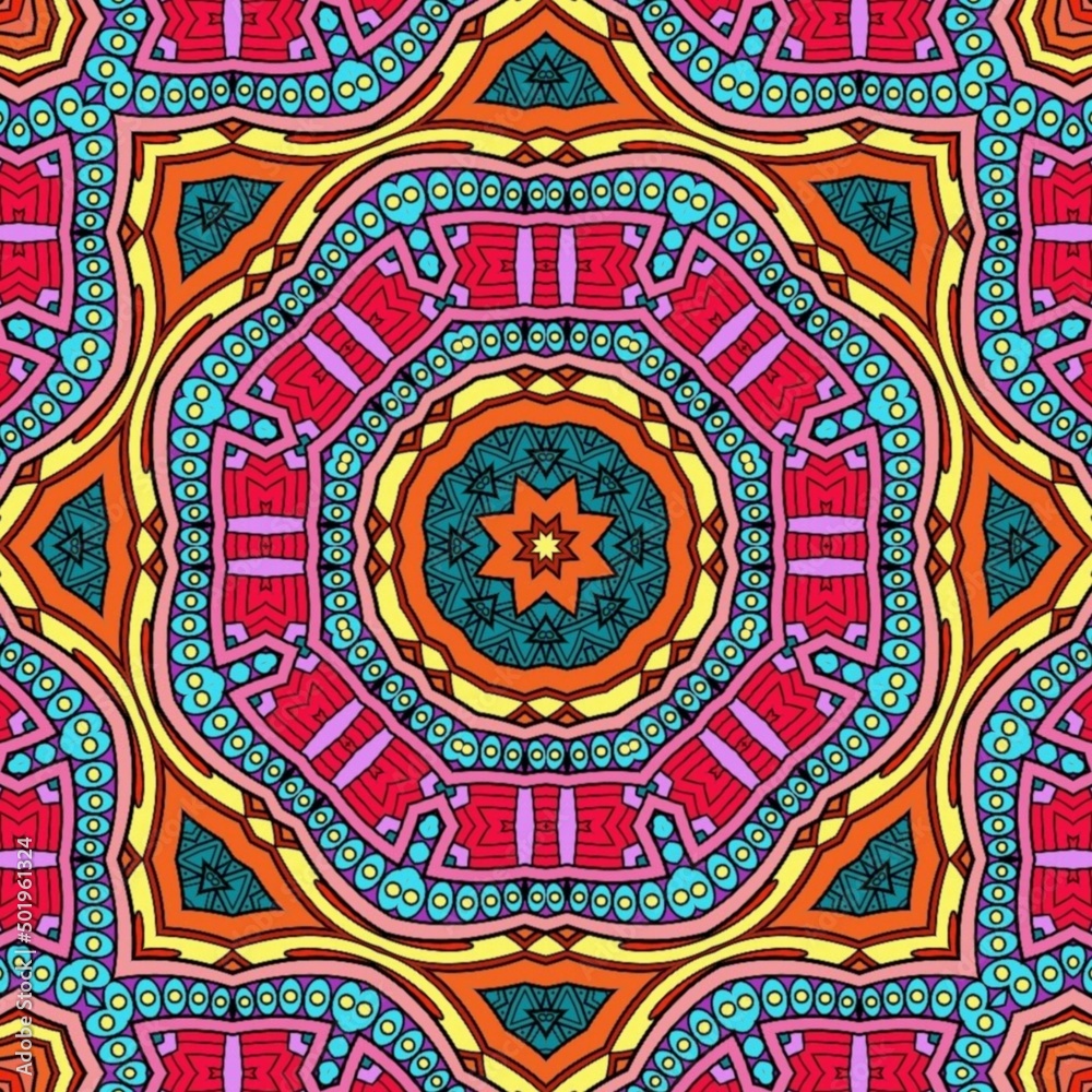 Colorful Mandala Flowers Pattern Boho Symmetrical 111