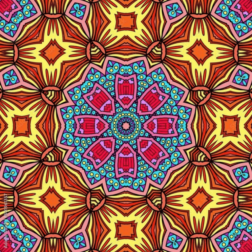 Colorful Mandala Flowers Pattern Boho Symmetrical 100
