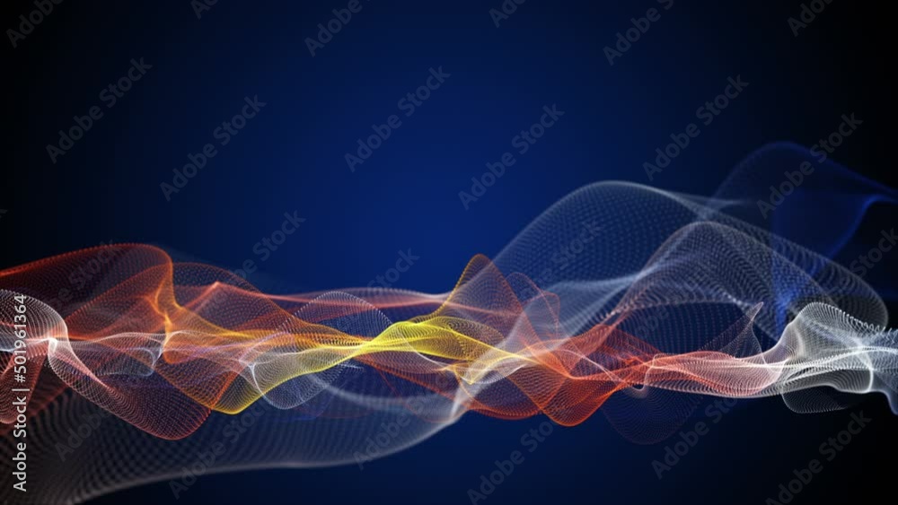 Futuristic video animation with particle wave object in slow motion, 4096x2304 loop 4K