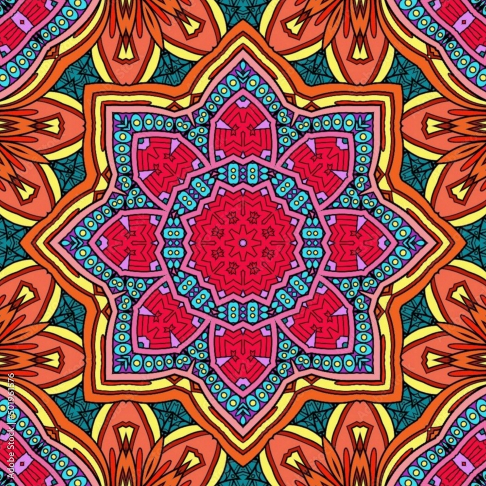 Colorful Mandala Flowers Pattern Boho Symmetrical 32