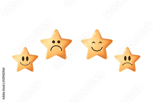 Five stars, glossy yellow. Customer rating feedback concept.