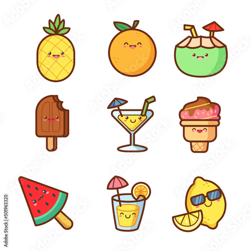 Cartoon Emoji Cute Dessert Fruit Comic Style Illustration Elements © Samy Mar Boy