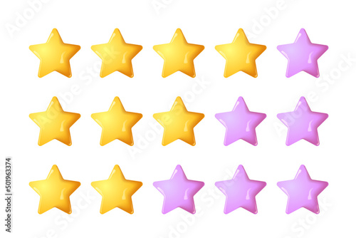 Five stars, glossy yellow and pink colors. Customer rating.