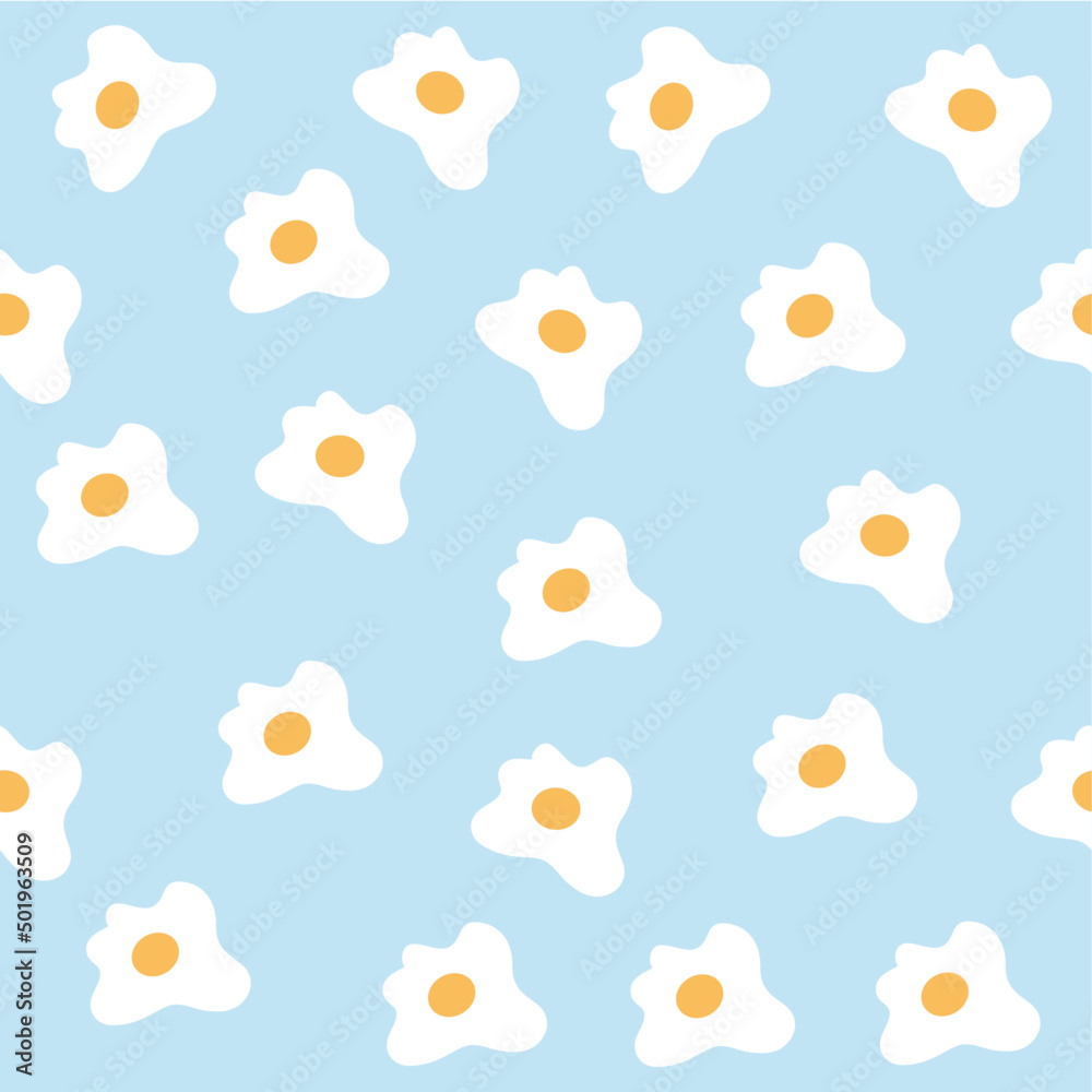 Fried Egg Seamless Blue And Yellow Pattern