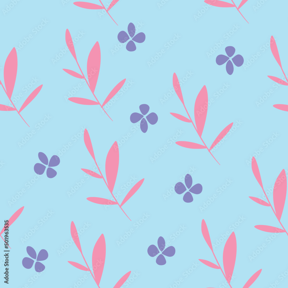 Purple Flower and Pink Leafs Seamless Pattern Purple Flower and Pink Leafs Seamless Pattern