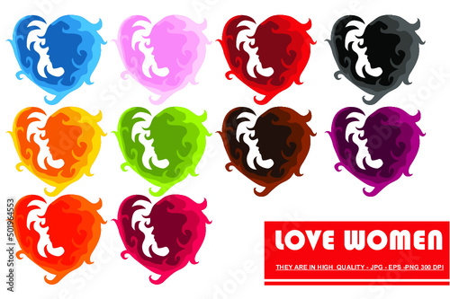set of hearts woman vector with color variant