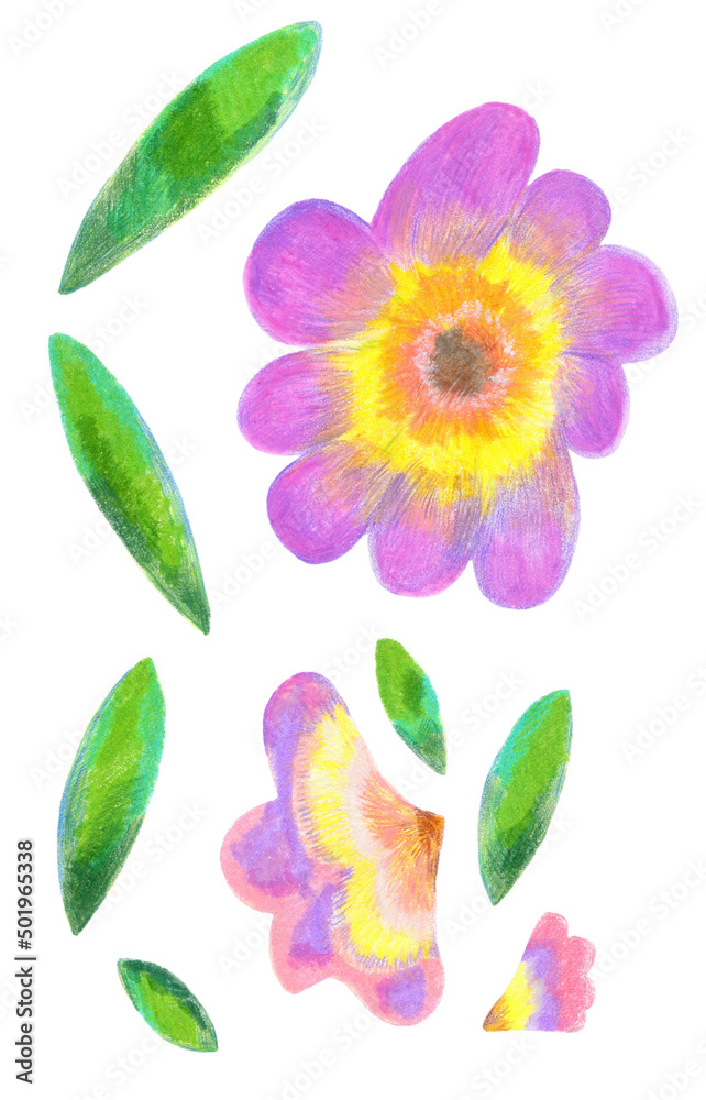 色鉛筆とクレヨンで手描きした かわいい花のテキスタイルイラスト Stock イラスト Adobe Stock