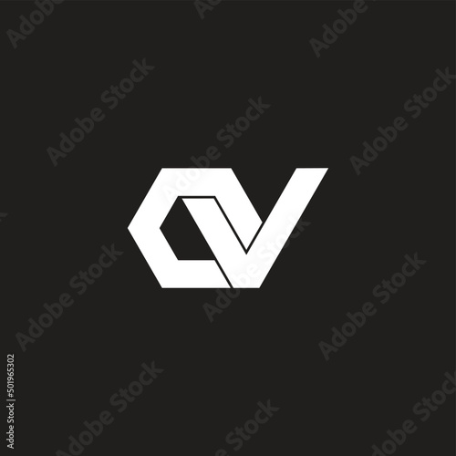 letter ov linked geometric polygon simple logo vector photo