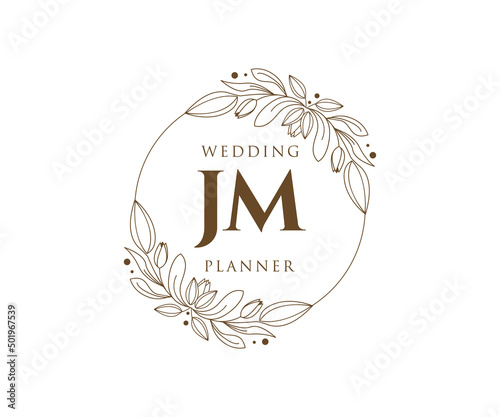 JM Initials letter Wedding monogram logos collection, hand drawn modern minimalistic and floral templates for Invitation cards, Save the Date, elegant identity for restaurant, boutique, cafe in vector