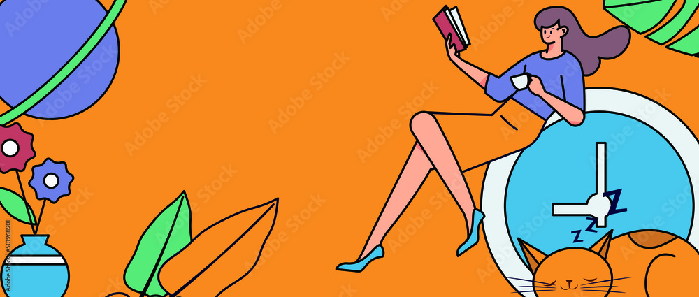 Fototapeta premium Reading character flat vector concept operation illustration 