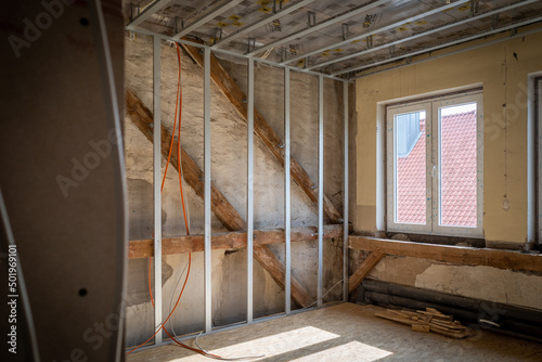 during a renovation of an old half-timbered building  lightweight walls are installed