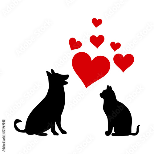 Cat and dog in love silhouette vector illustration
