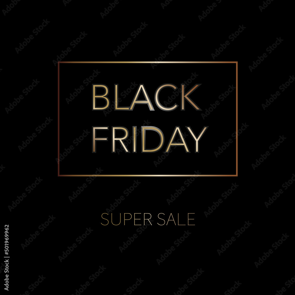 Banner for Black Friday sale. Black background with gold letters. 