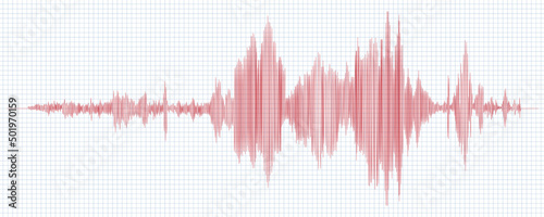 Seismograph measurement or lie detector graph. Seismic measurements with data record. Vector illustration in grid paper background