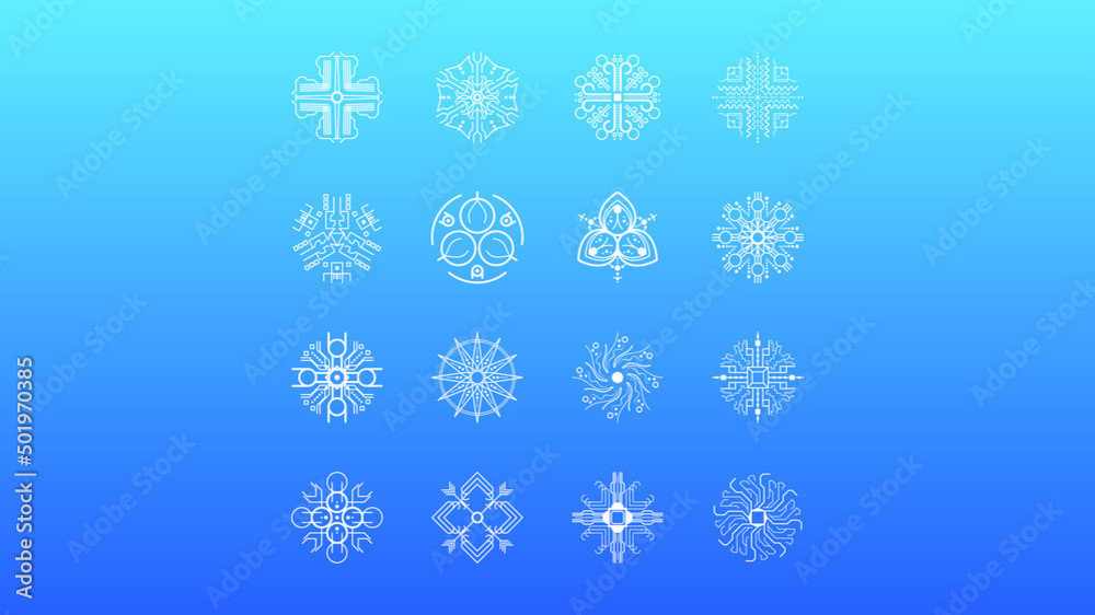 Set White Colleciton Line Snowflake Winter Decoration Elements Vector Design Style Set White Colleciton Line Snowflake Winter Decoration Elements Vector Design Style