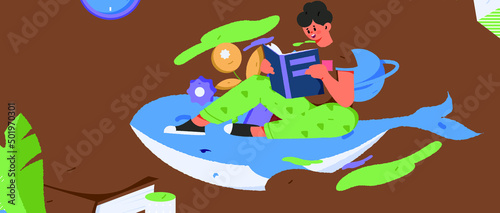 Reading character flat vector concept operation illustration 