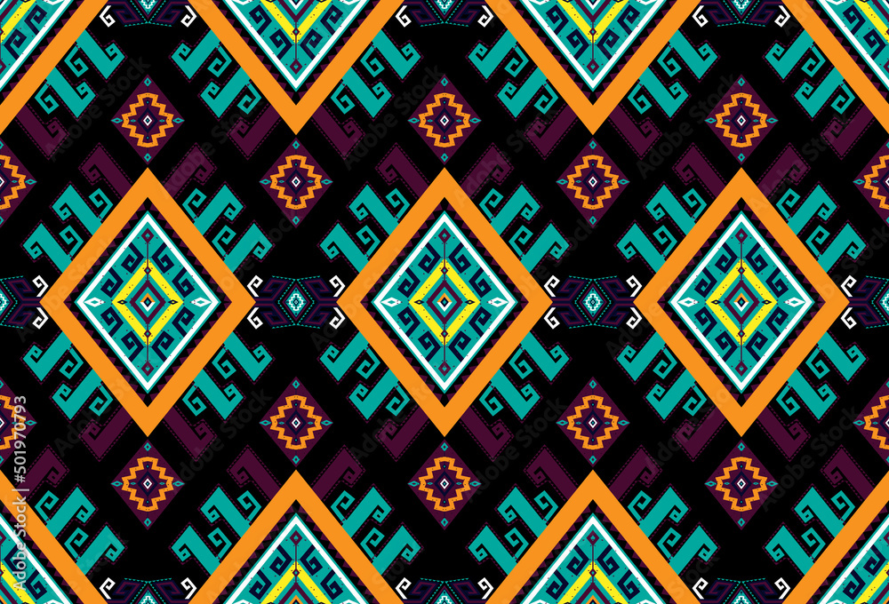 ethnic design abstract background. Seamless pattern in tribal,
folk embroidery, Ikat art design. Aztec geometric art ornament print.
Design for carpet, wallpaper, clothing, wrapping, fabric, cover
