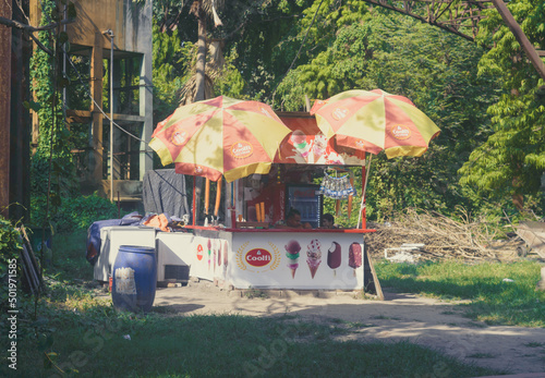 A drinks kiosk in the jungle in a hot sunny day. Alipur Zoological Garden, Kolkata, West Bengal, India South Asia April 22, 2022 photo