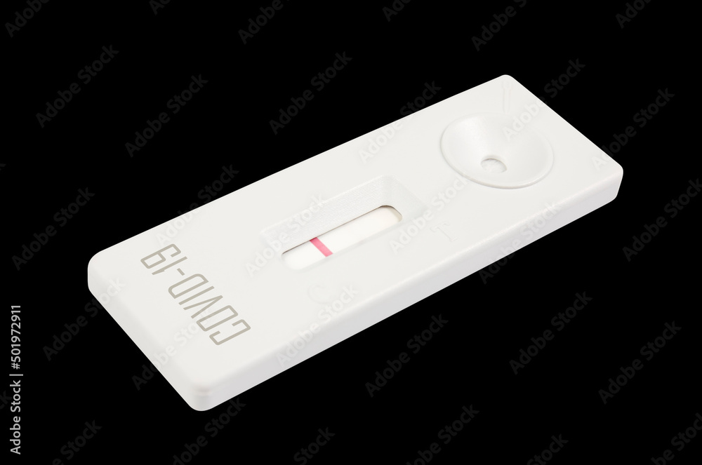 rapid antigen test equipment or antigen test kit and rapid antibody to negative one red line or not infected from covid-19 coronavirus for health check on black background isolated with clipping path rapid antigen test equipment or antigen test kit and rapid antibody to negative one red line or not infected from covid-19 coronavirus for health check on black background isolated with clipping path