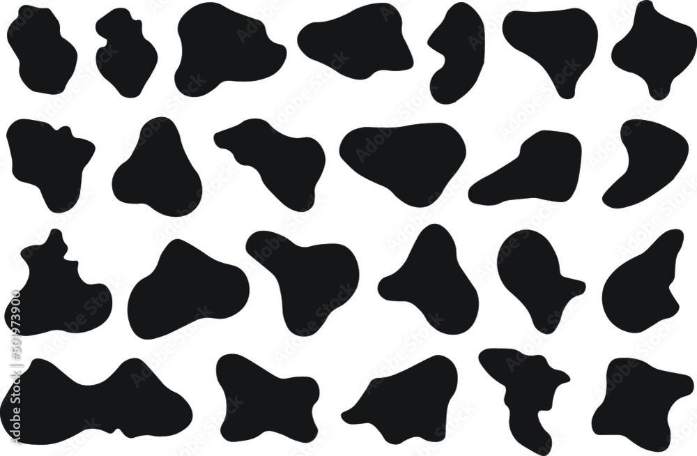 Black abstract shapeup, shape pattern, shape vector, shape Random blotch, inkblot. Organic blob, blot. Random blob organic geometric round pattern isolated on white background.