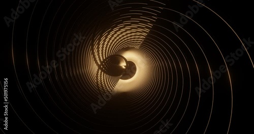 3d render with golden spiral on black background